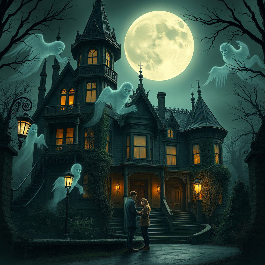 Haunted Victorian Mansion with Ghostly Apparitions