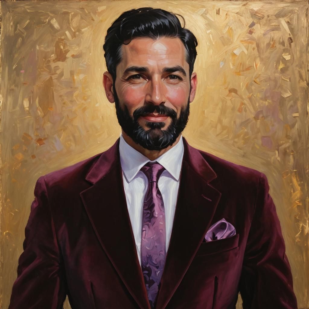 Elegant Gentleman in Velvet Suit, Impressionist Oil Painting