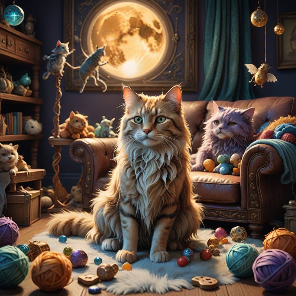 Whimsical Moonlit Friends in Cozy Fantasy Scene