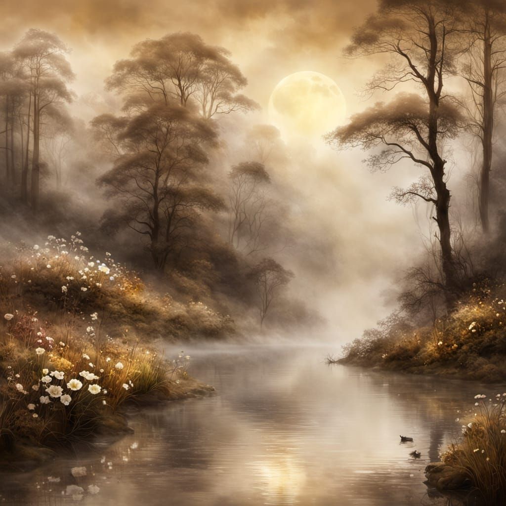 Dreamy Sepia Forest in Watercolor Digital Art