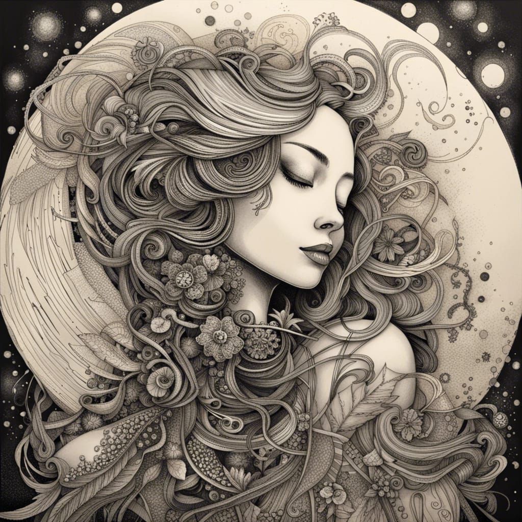 Ying and Yang Couple Kissing in Moonscape