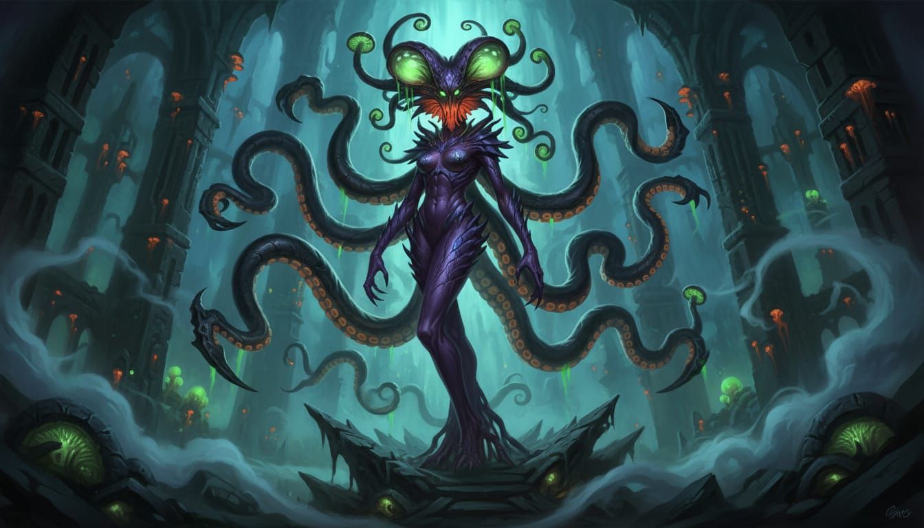 Sleek Mushroom Monster Woman with Tentacles