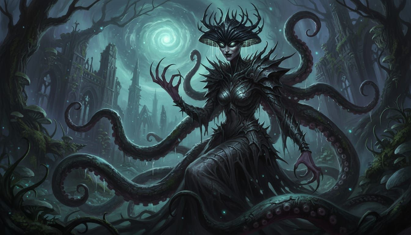 Sleek Mushroom Monster Woman with Tentacles