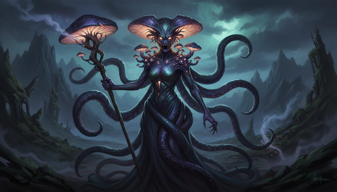 Sinister Mushroom Monster Woman with Tentacles