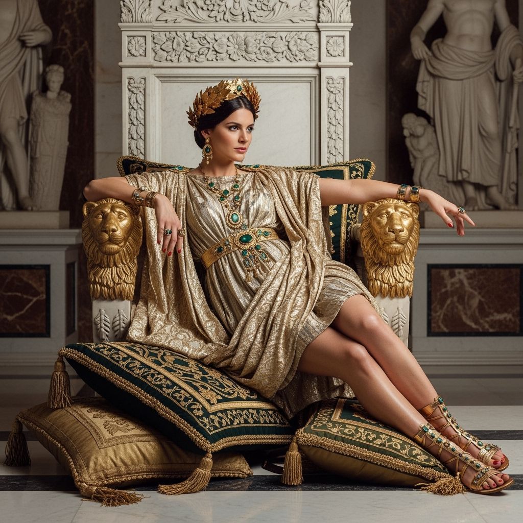 Roman Empress on Marble Throne in Opulent Throne Room