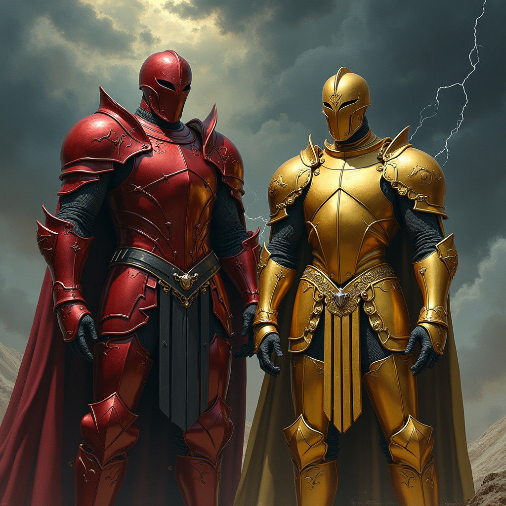 Paladin Knights in Crimson and Gold Armor