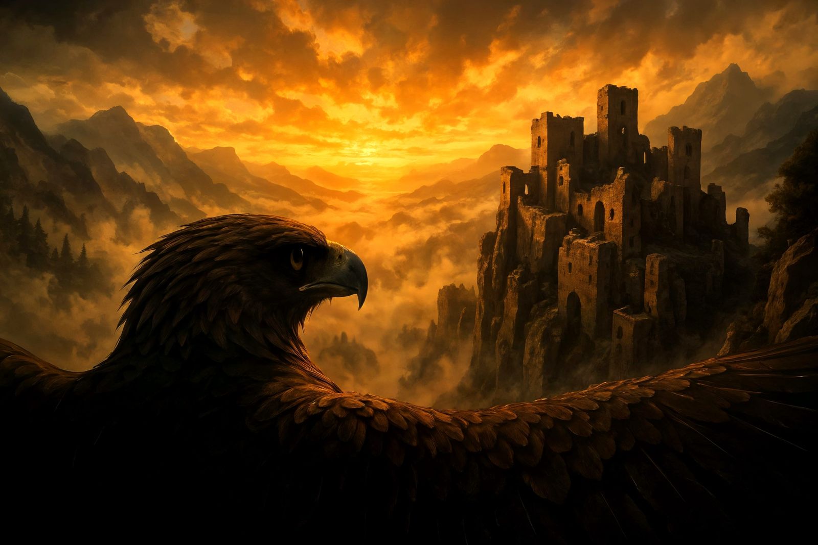 Eagle's Eye View of Fantasy Castle Ruins