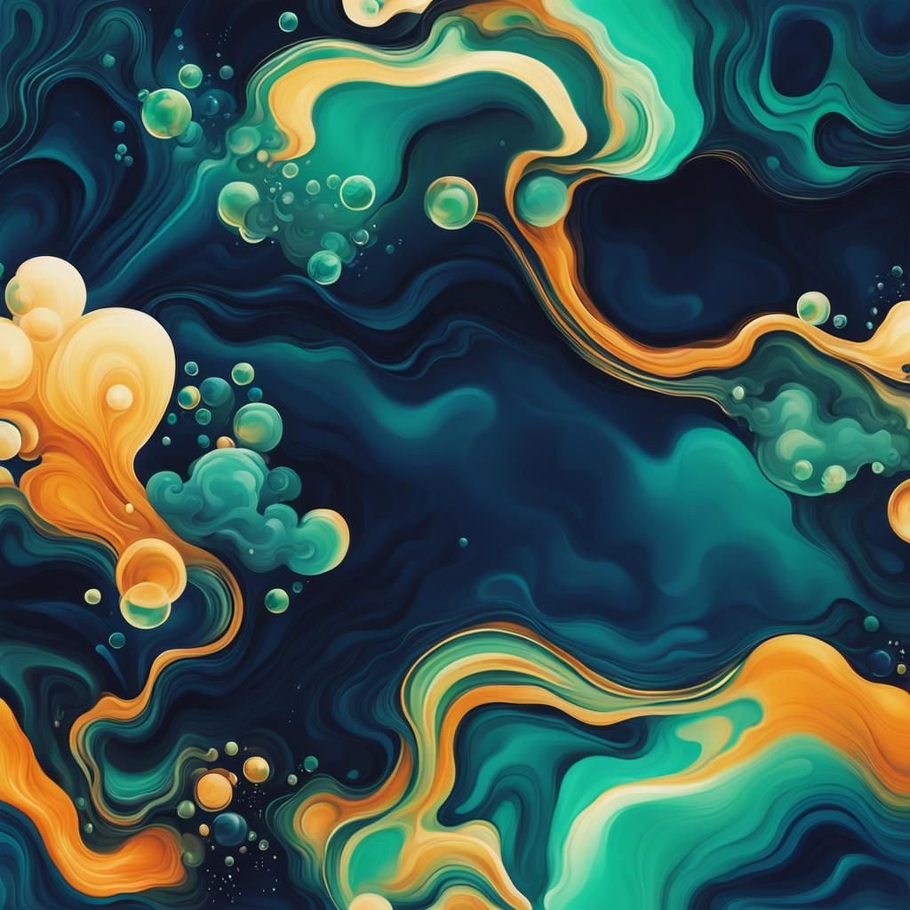 Warm Abstract Fluid Art in Indigo and Emerald