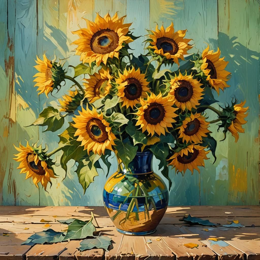 Sunflowers Still Life in Post-Impressionist Style
