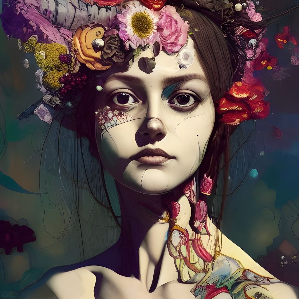 Floral Portrait in Detailed Matte Painting Style
