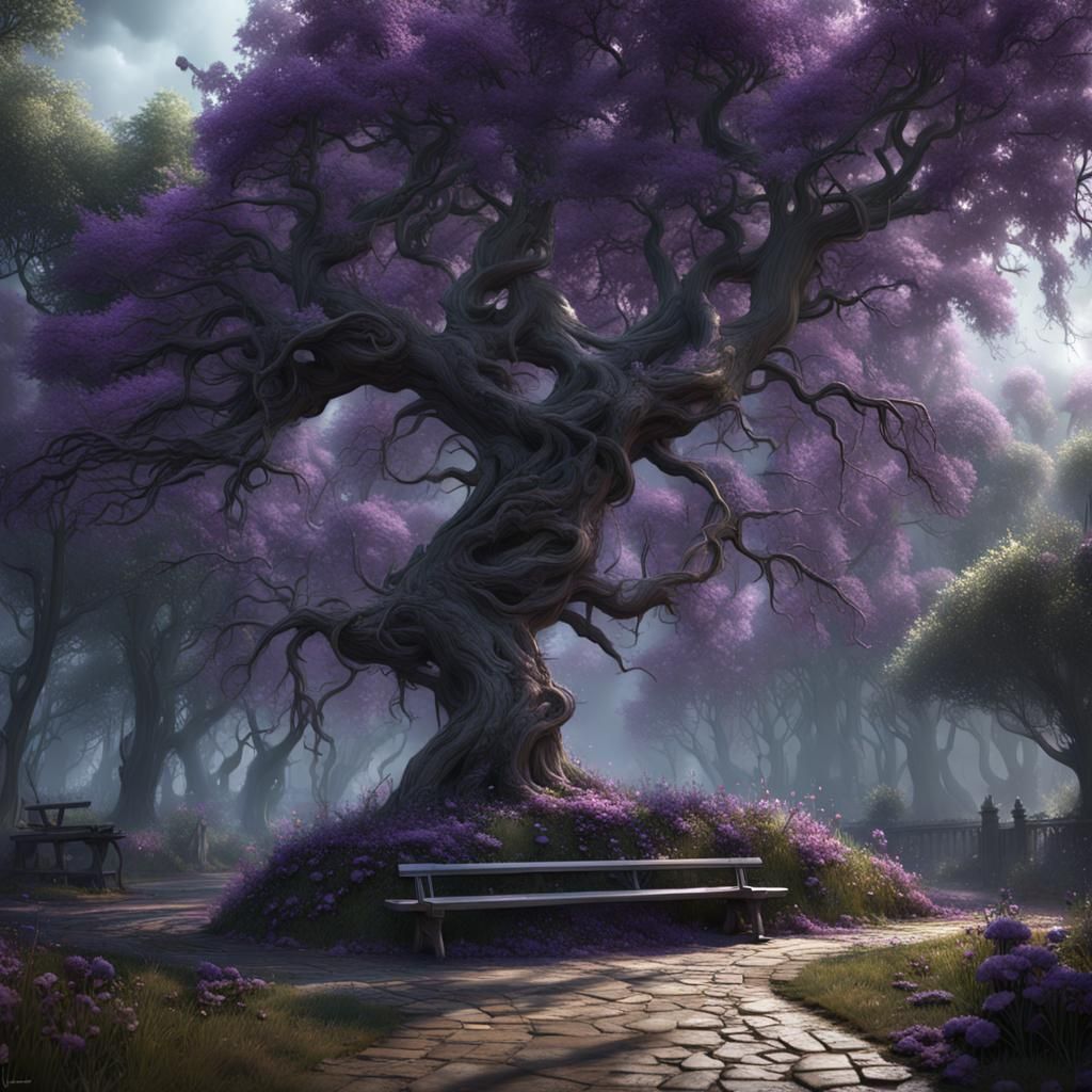 Dark Fantasy Park Scene in Greg Rutkowski Style