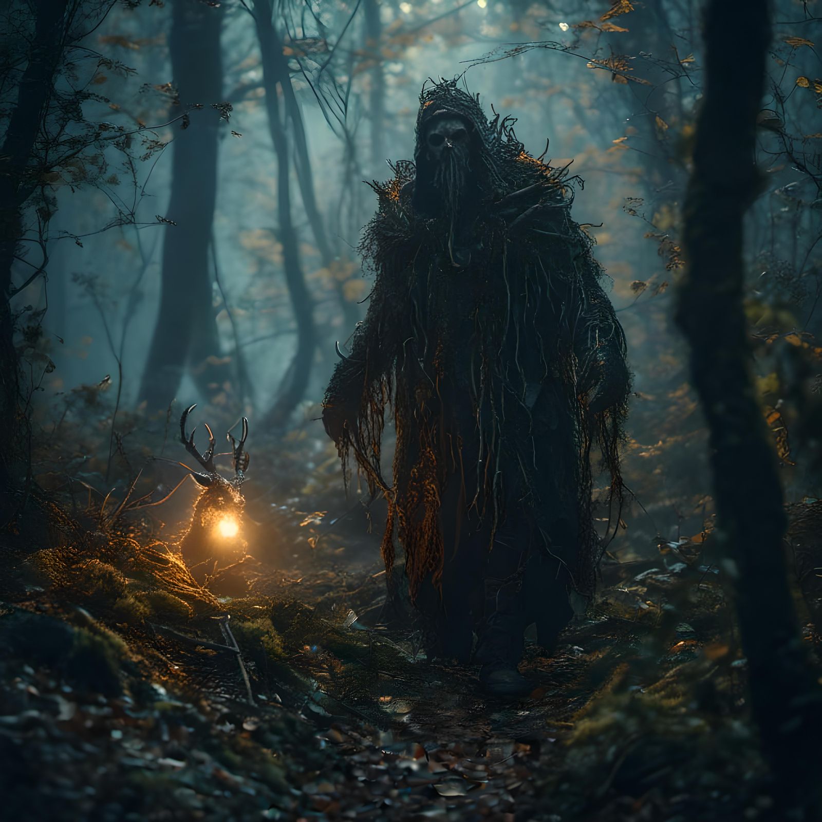 Eerie Forest Druid in Grimdark Style