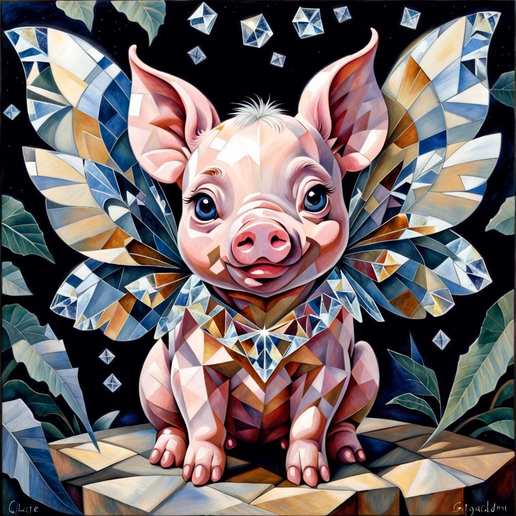 Fairy Piglet in Crystal Cubism Style