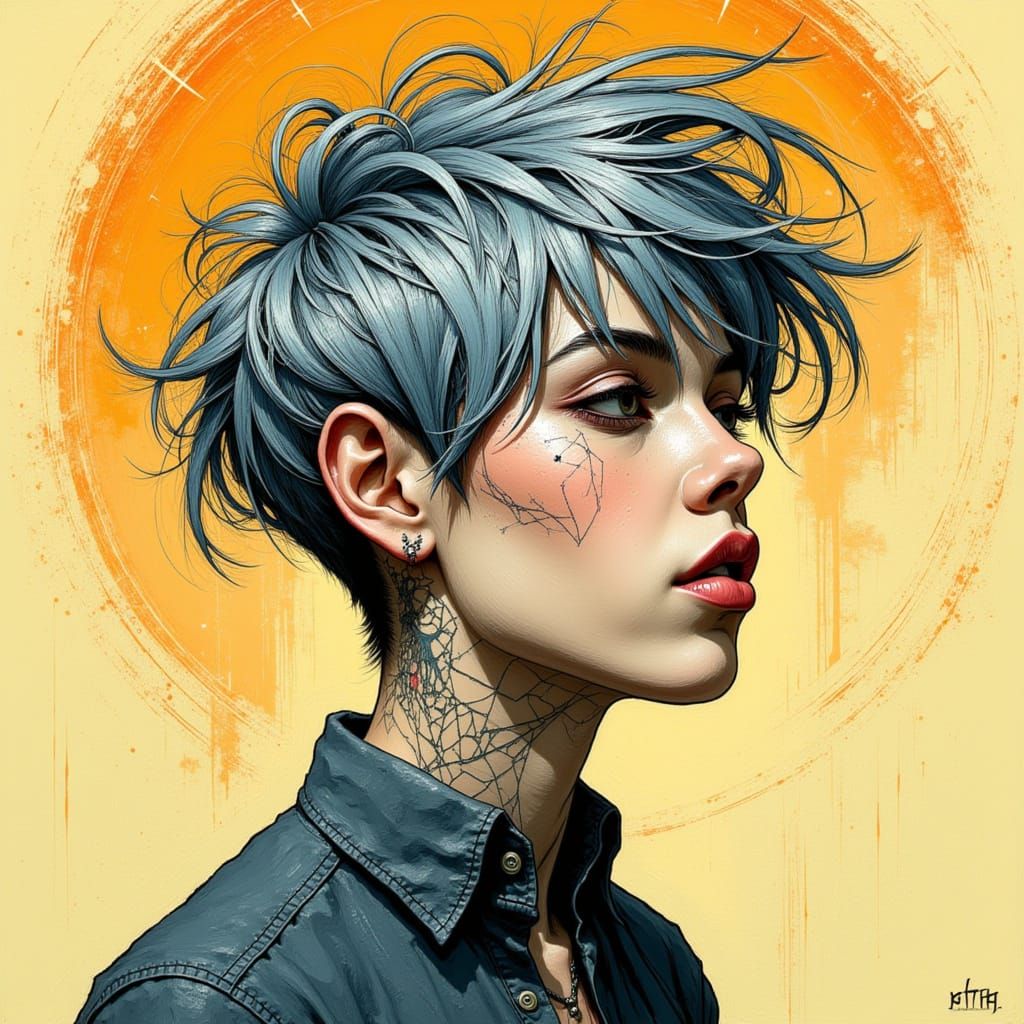 Punk Prayer with Asymmetric Haircut in Vibrant Colors