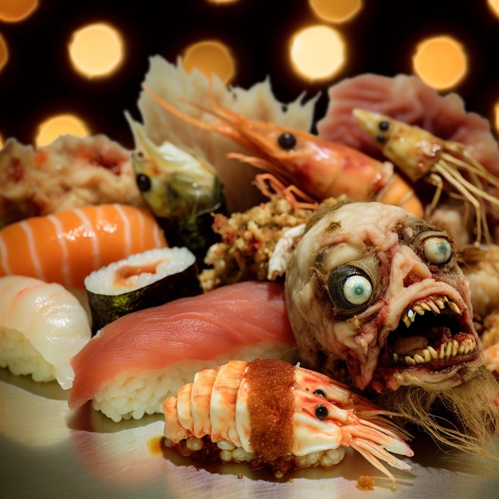 Grotesque Decaying Sushi: A Horrifying Close-Up