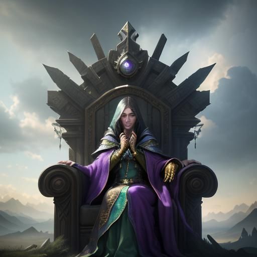 Sorceress on a Cloud Throne: Fantasy Matte Painting