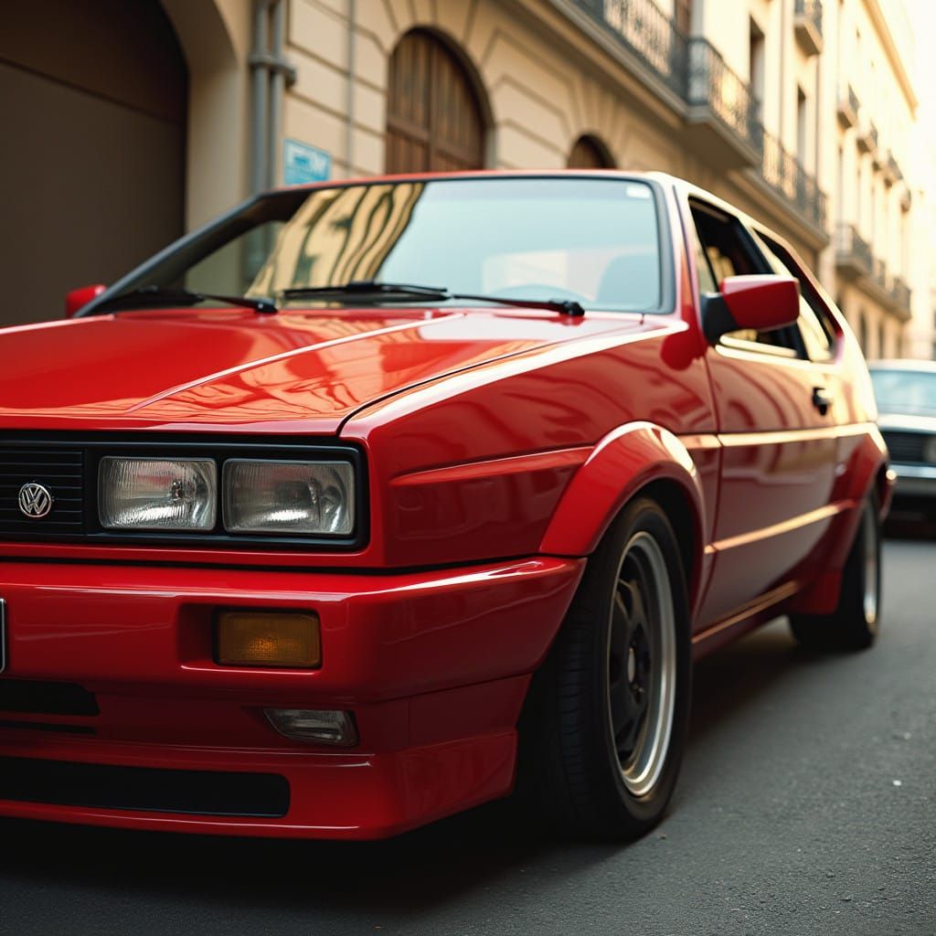 Sleek, Cherry Red Volkswagen Corrado in Syd Mead-Inspired St...
