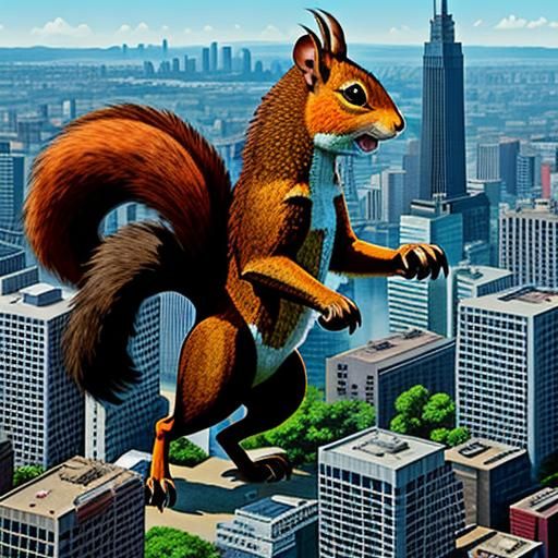 Giant Squirrel Attack in Kaiju Film Style