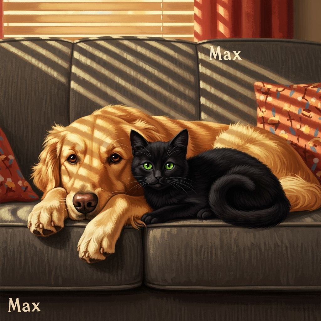 Golden Retriever and Cat Waiting by Norman Rockwell and Mary...