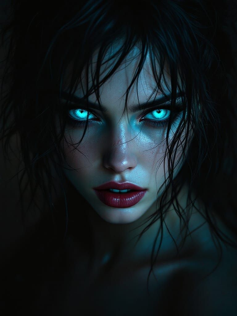 Gothic Seductress with Piercing Turquoise Eyes