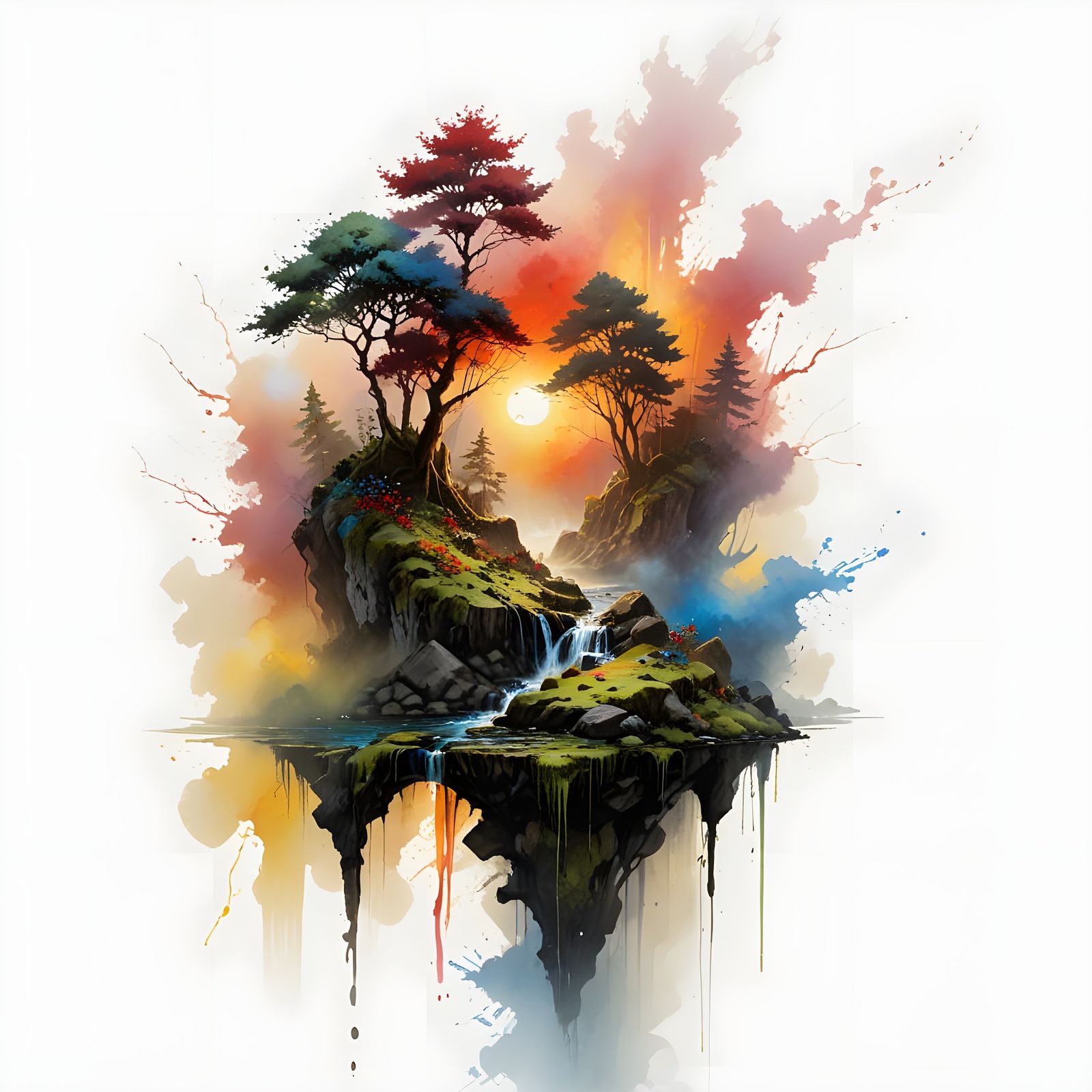 Ethereal Waterfall Oasis in Vibrant Colors