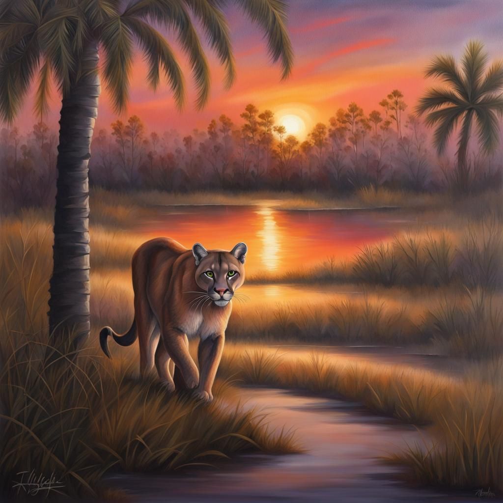 Florida Panther at Sunset