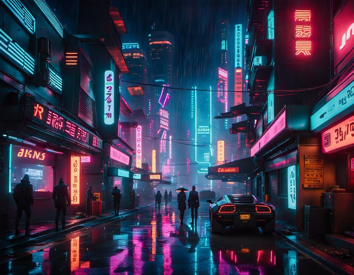 Cyberpunk Cityscape at Night in Hyperrealism