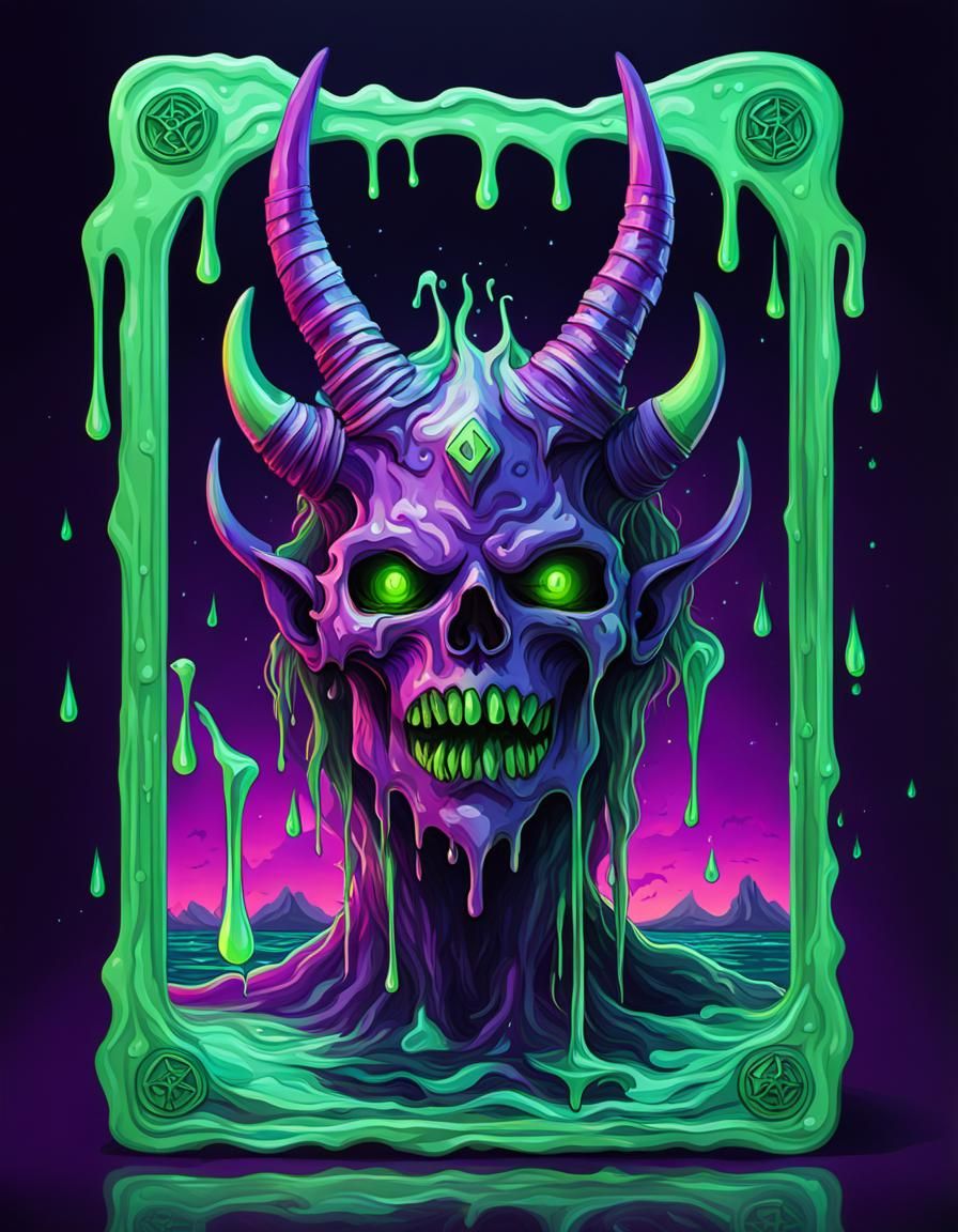 Melting Demon Tarot Card in Neon Lights