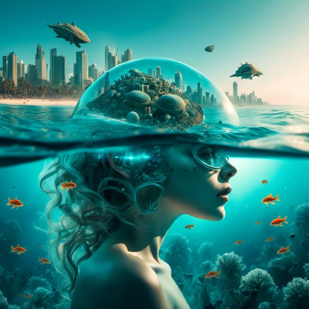 Creepy Aquatic Alien and Sealife Double Exposure