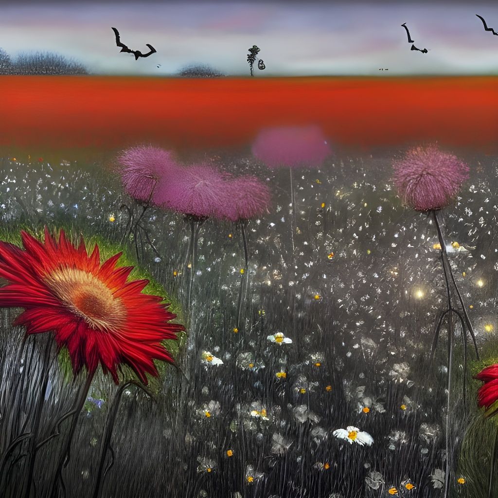Spooky Field of Flowers in Contemporary Art Style