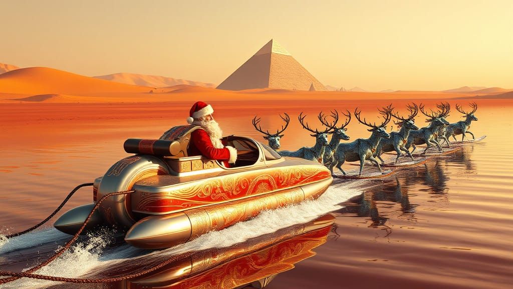 Santa Cruises Martian Grand Canal in Futuristic Amphibious S...