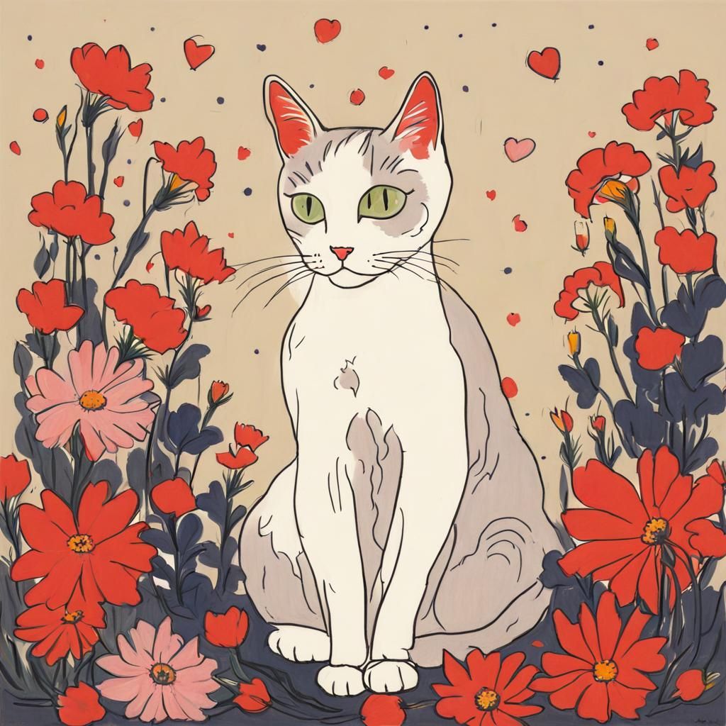 Cat in Floral Abstract Expressionism Style