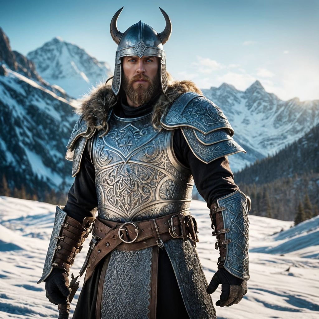Epic Viking Templar Warrior in Winter Landscape