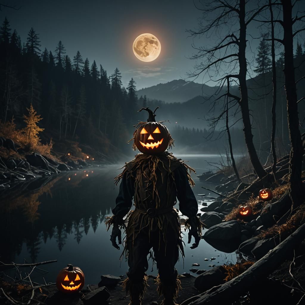 Eerie Scarecrow Monster in Dark Fantasy Landscape