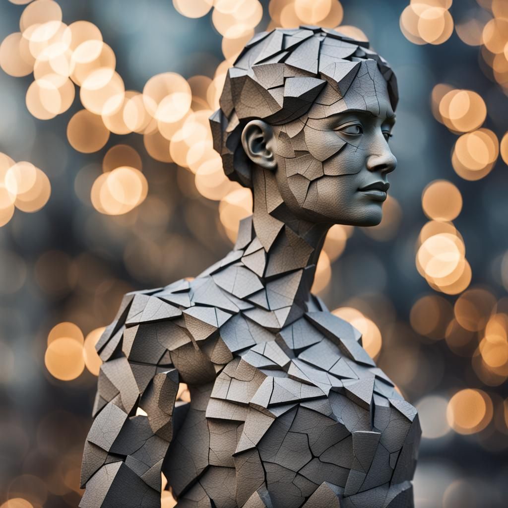 Cracked Sculptural Woman Figure in Sharp Focus
