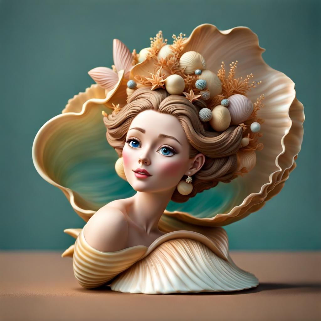 Venus emerges from the sea in a shell