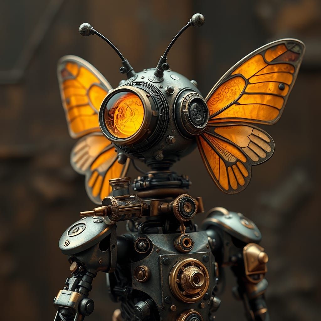 Steampunk Robot with Butterfly Wings