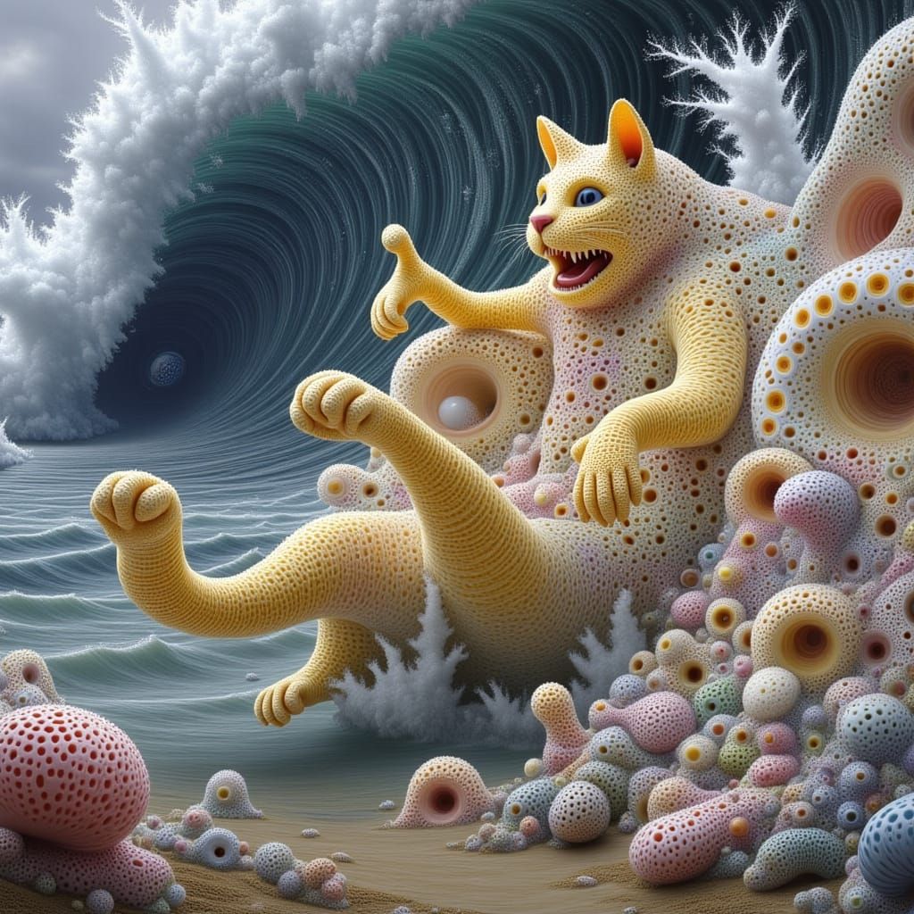 Lioncat Dancing in Surreal Biomorph Fractalscape