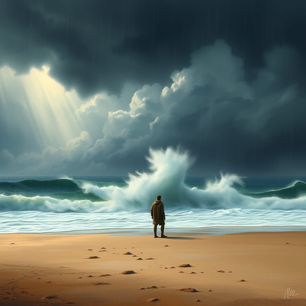Stormy Beach: Fantasy Art Inspired by Romanticism