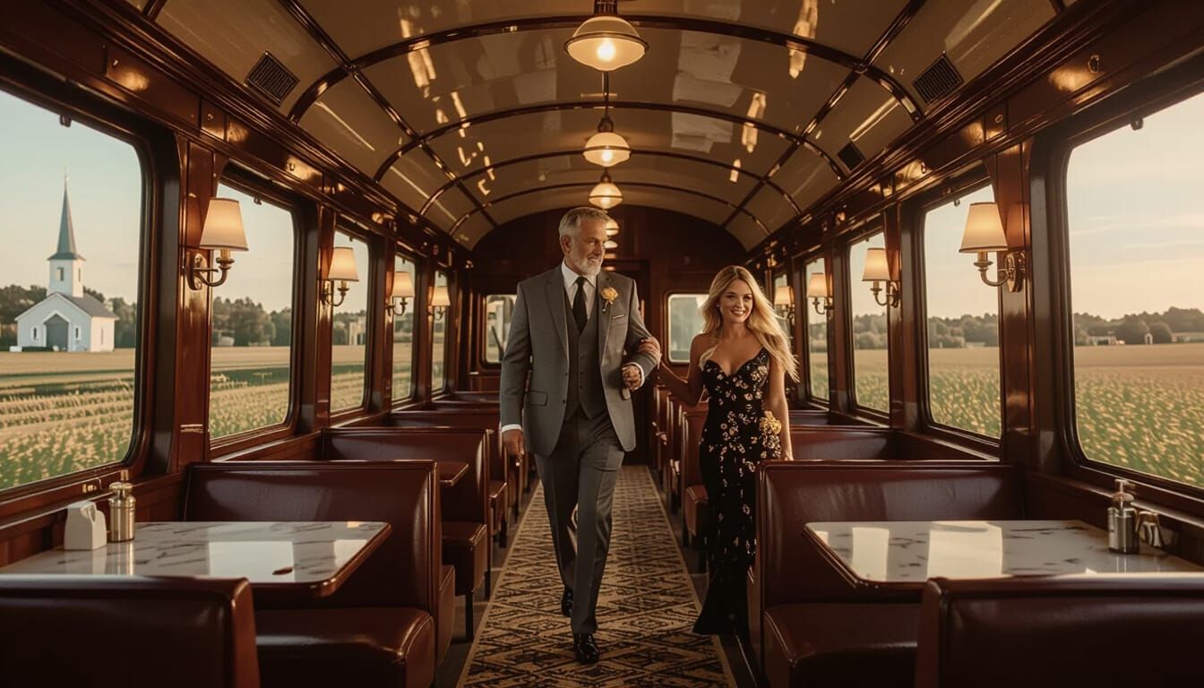 Romantic Train Journey in Art Nouveau Style