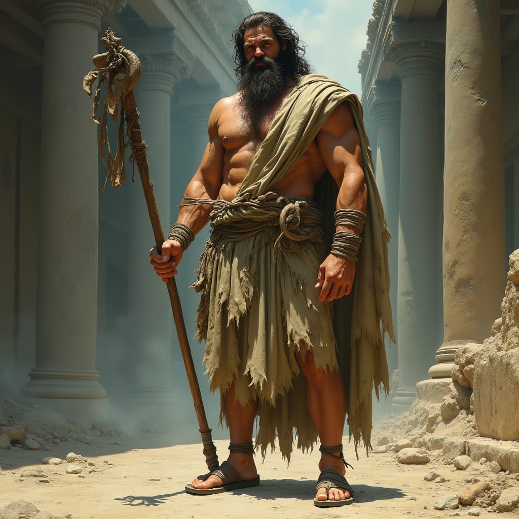 Greek Demigod in Earth-Toned Robes, Inspired by Frazetta's D...