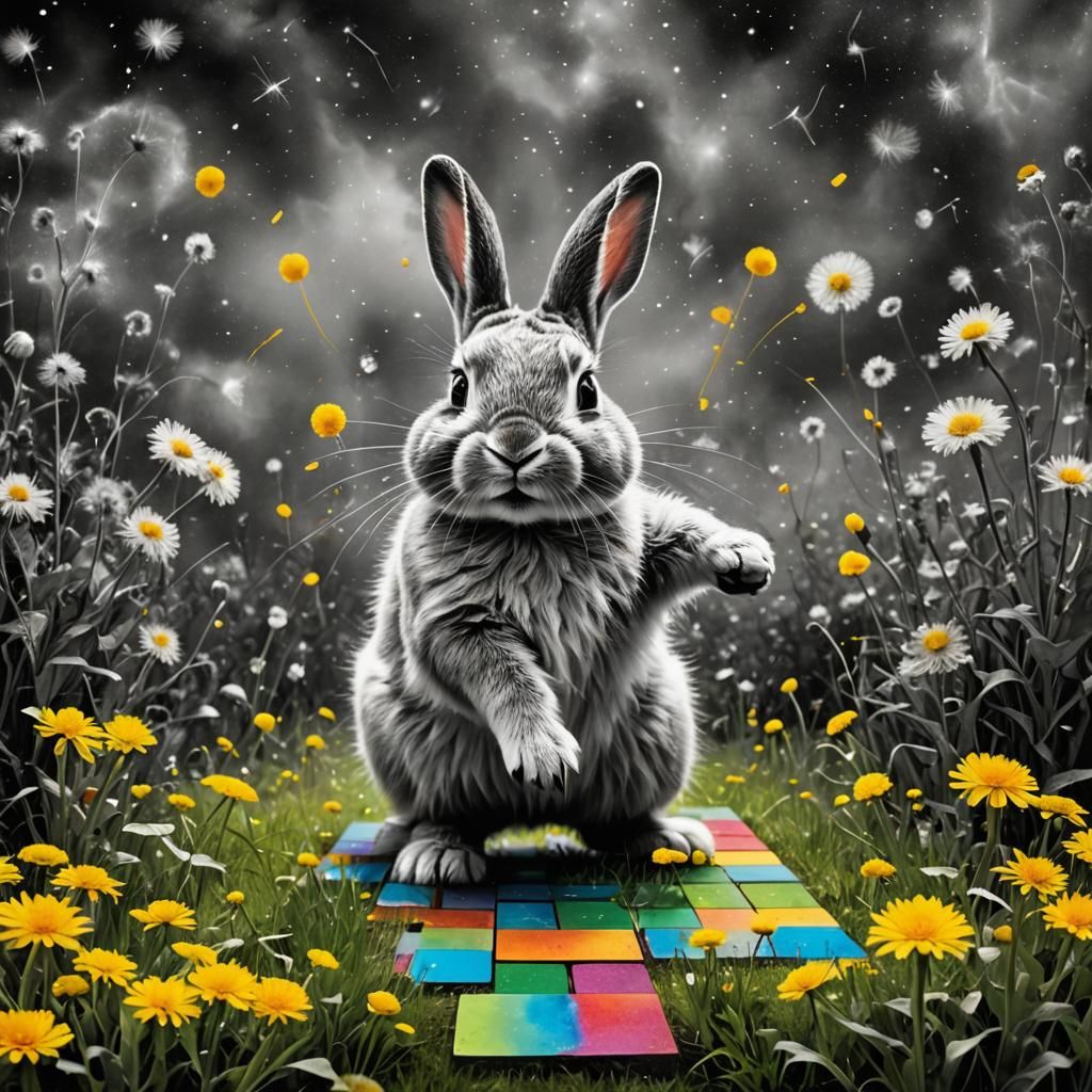 Bunny Hopscotch in Surreal Rayograph Style