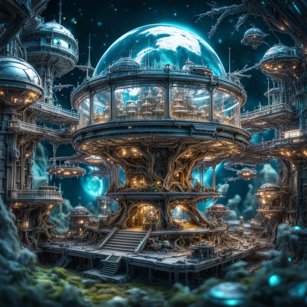 Miniature Fairy Space Station in Retrofuturist Style