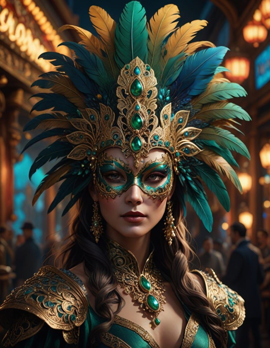 Elegant Woman in Vibrant Carnival Attire