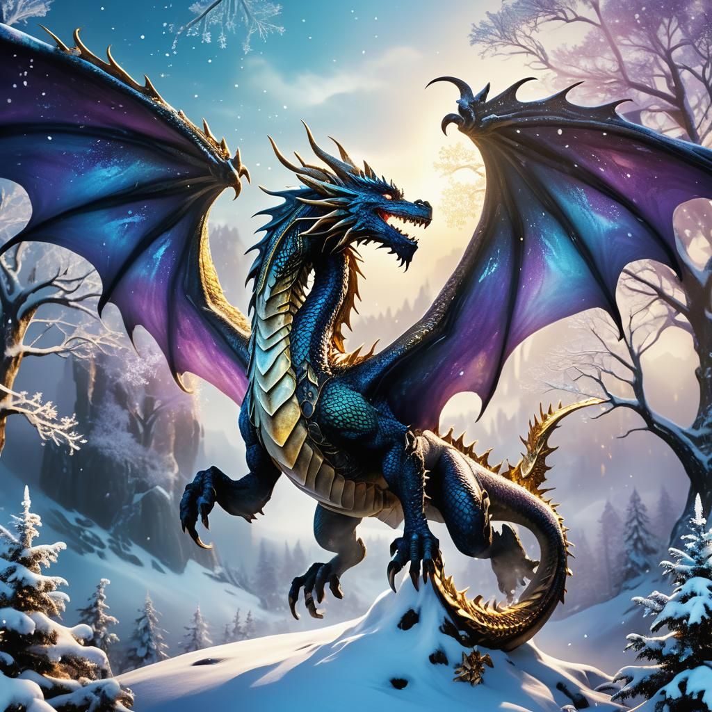 Ethereal Dragon Soars Through Frozen Wonderland