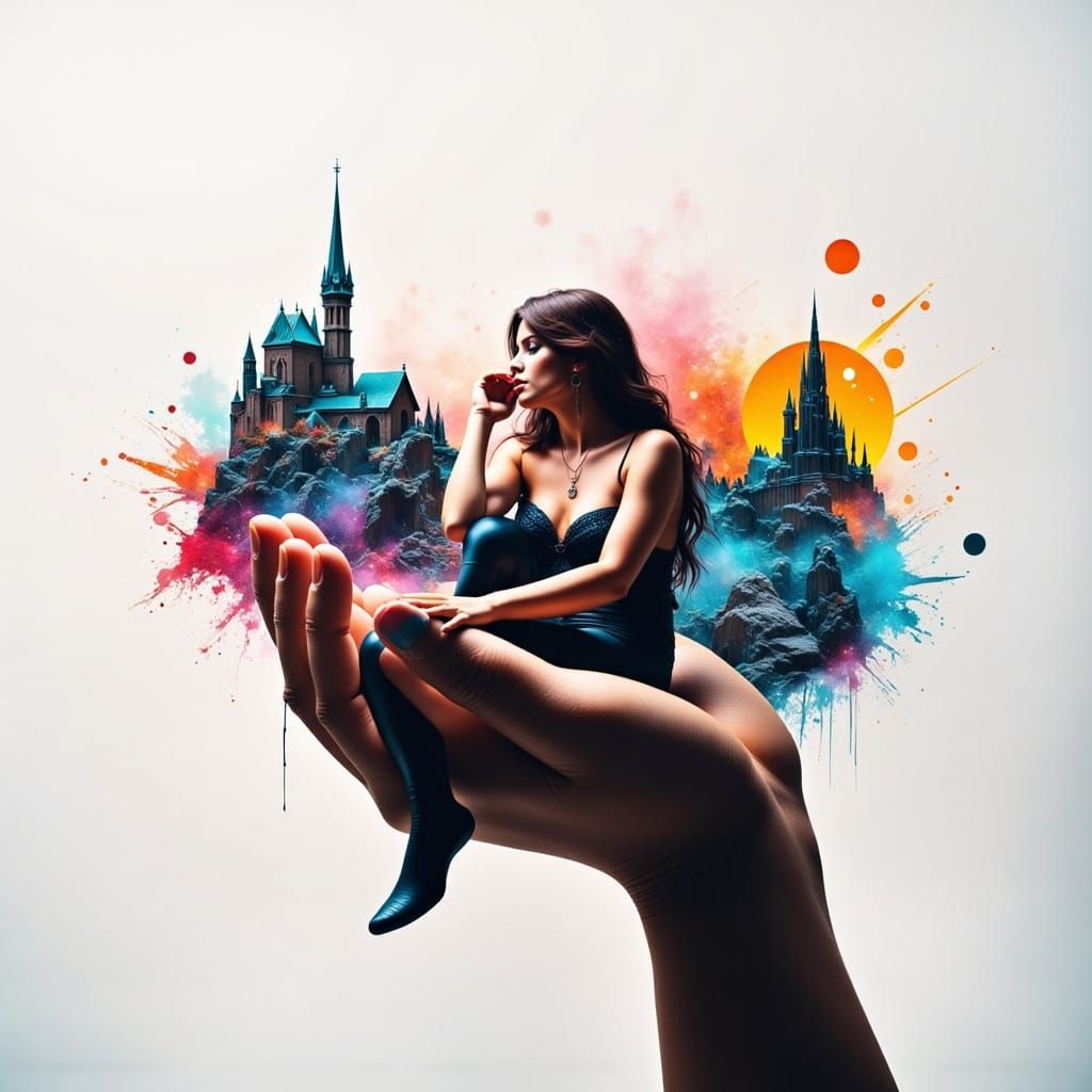 Giant Hand Reveal Seductive Greek Goddess in Vibrant Street ...