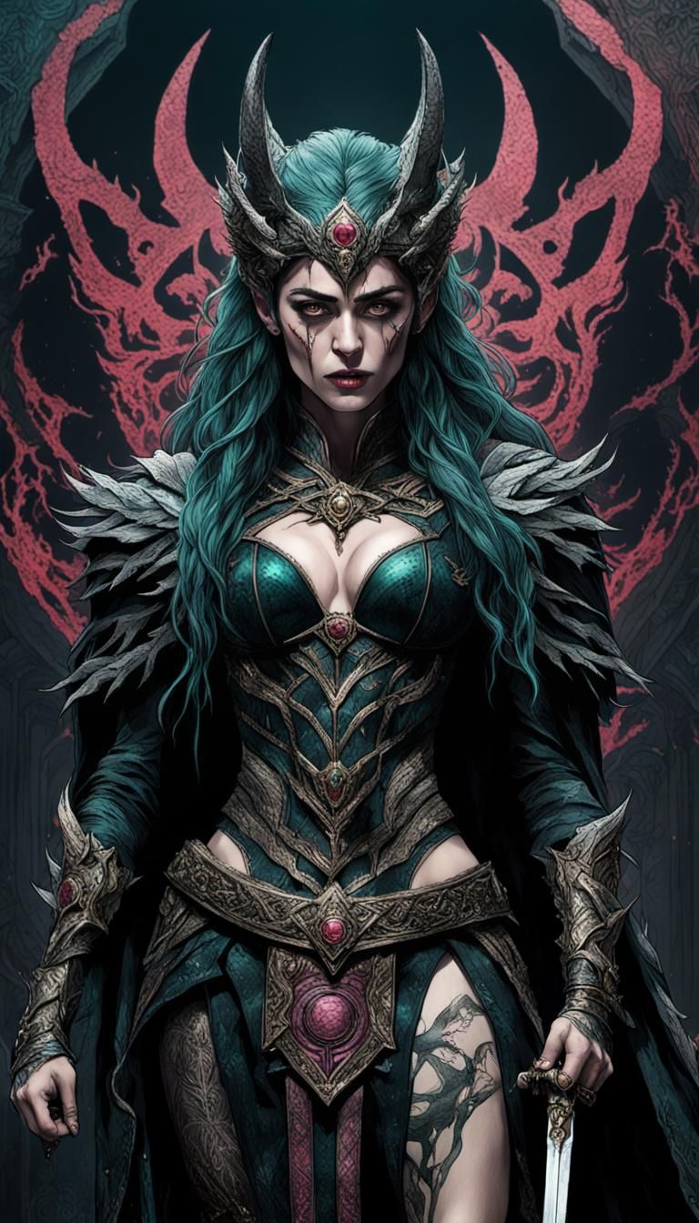 Goddess of Death With Wolf, Digital Art