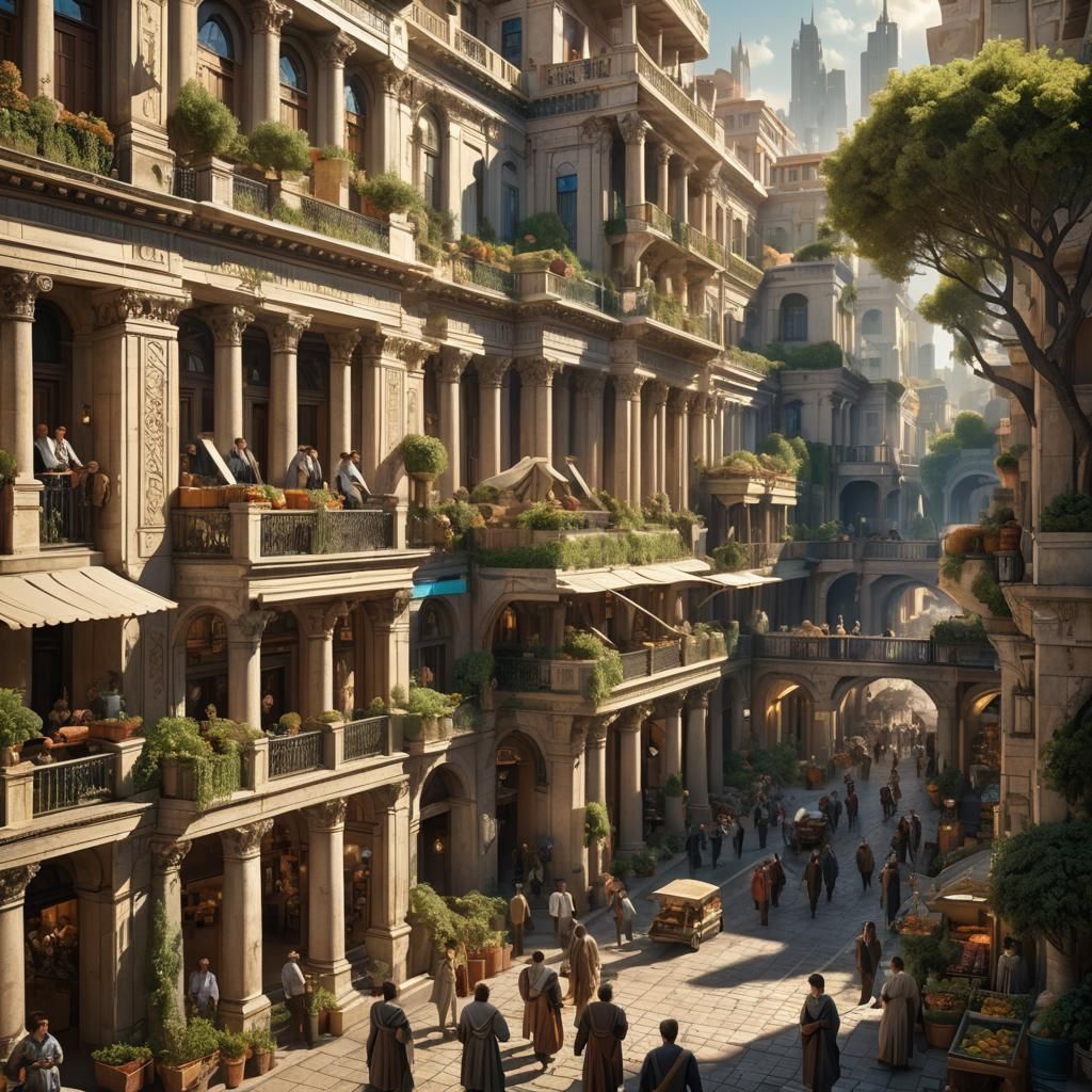 Neo-Classical Futurism: A Cityscape of Blended Eras