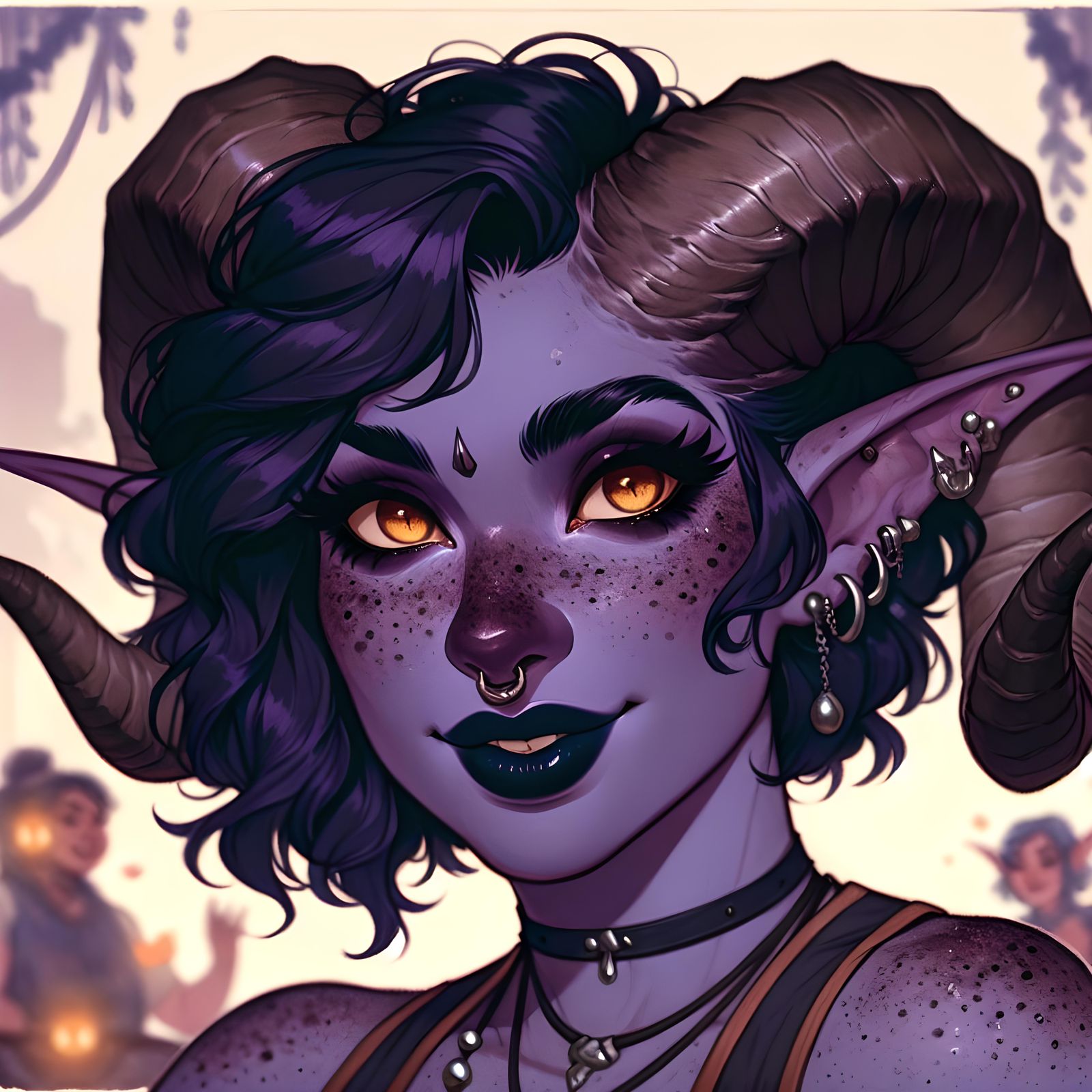 Tiefling Woman at Festival, Oil Painting Style