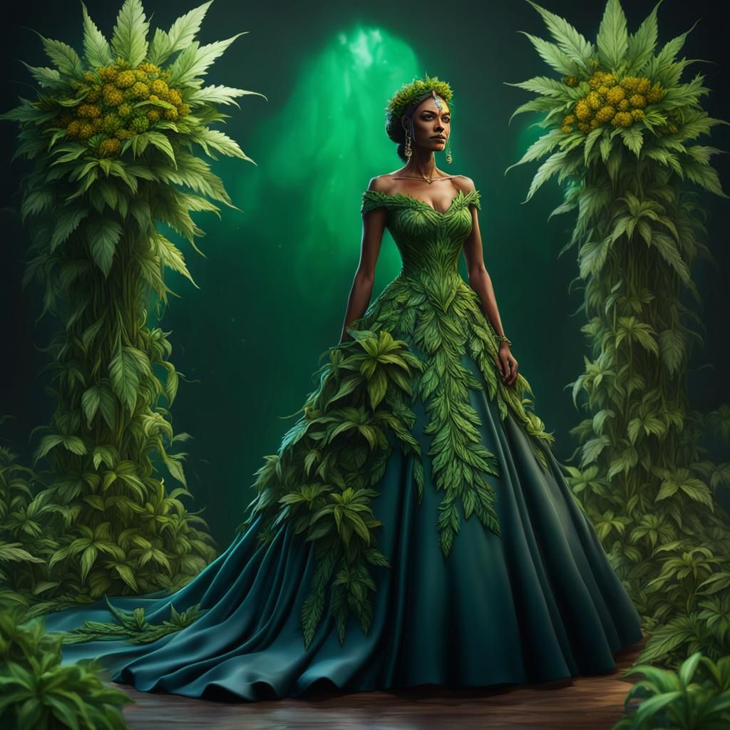 Indica Weed Themed Wedding Dress: Fantasy Concept Art